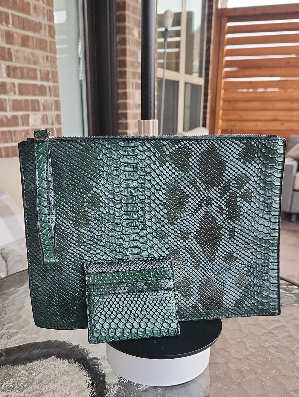 ❤️Green Crocodrile  Textured Clutch and Card Holder Set